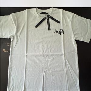 AMIRI Cream Short Sleeve Tee with Black Logo